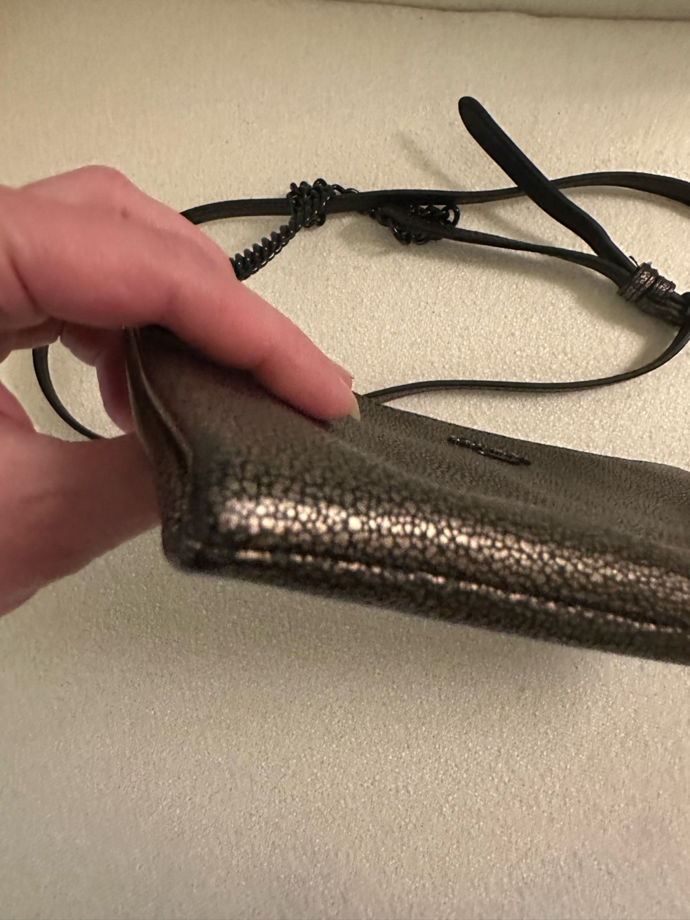 Coach Metallic Pewter Leather Wristlet Crossbody Bag - Picture 9 of 9